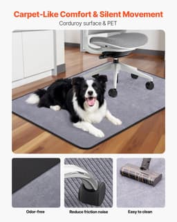 image-VEVOR Chair Mat, 36 x 48-inch Office Chair Mat for Hard Floors, Floor Protector for Rolling Chairs, Corduroy Surface, Non-Slip & Easy to Clean, Smooth Glide Under Desk Rug for Home Office (Grey)