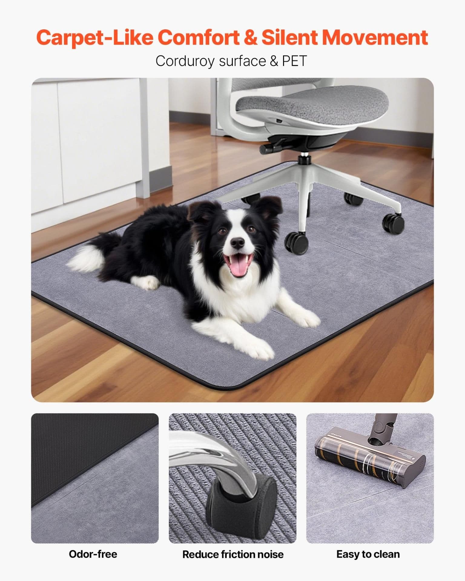 image-VEVOR Chair Mat, 36 x 48-inch Office Chair Mat for Hard Floors, Floor Protector for Rolling Chairs, Corduroy Surface, Non-Slip & Easy to Clean, Smooth Glide Under Desk Rug for Home Office (Grey)