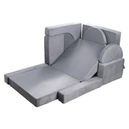 image-VEVOR Modular Kids Play Couch, Sectional Toddler Sofa with Armrests, 28D Sponge & Short Pile, Convertible Kids Modular Couch DIY Creative Combination for Playroom, Bedroom, Living Room, 14 Pcs, Gray