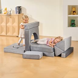 image-VEVOR Modular Kids Play Couch, Sectional Toddler Sofa with Armrests, 28D Sponge & Short Pile, Convertible Kids Modular Couch DIY Creative Combination for Playroom, Bedroom, Living Room, 14 Pcs, Gray