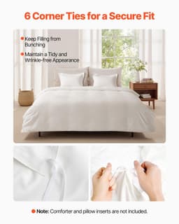 image-VEVOR Queen Duvet Cover Set, 100% Cotton, 3 Pieces Bedding Set Queen Size with 1 Duvet Cover 90 x 90 in and 2 Pillow Shams 20 x 26 in, Soft Breathable, Double Zipper Closure, for Home Bedding, White