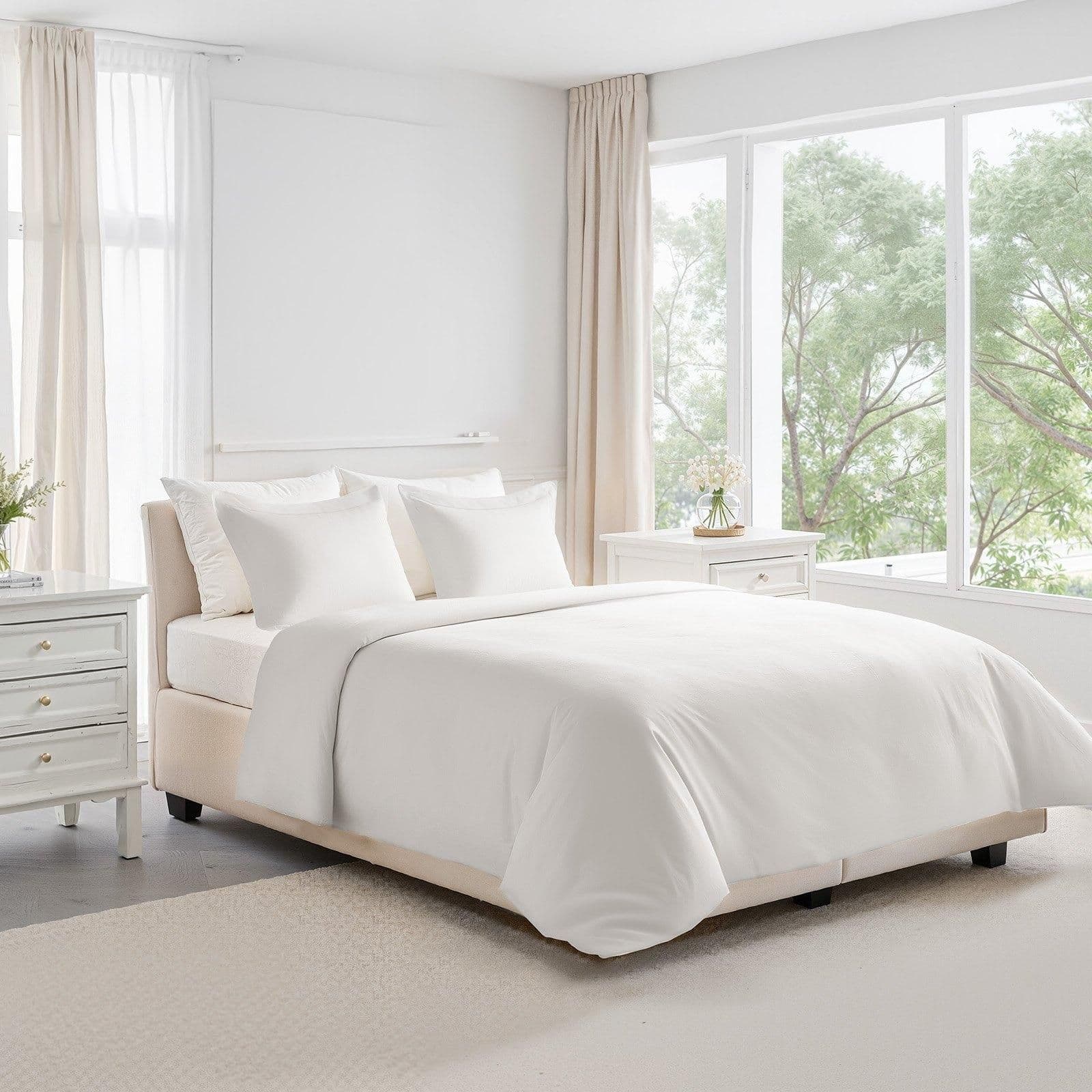 image-VEVOR Queen Duvet Cover Set, 100% Cotton, 3 Pieces Bedding Set Queen Size with 1 Duvet Cover 90 x 90 in and 2 Pillow Shams 20 x 26 in, Soft Breathable, Double Zipper Closure, for Home Bedding, White