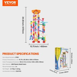image-VEVOR Marble Run Set, 230 PCS with Motorized Elevator, with 15 Plastic Marbles, Marble Maze Building Block Brain Game, Educational Learning Race Track STEM Toys, for Kids, Boys, Girls Ages 3 + Years