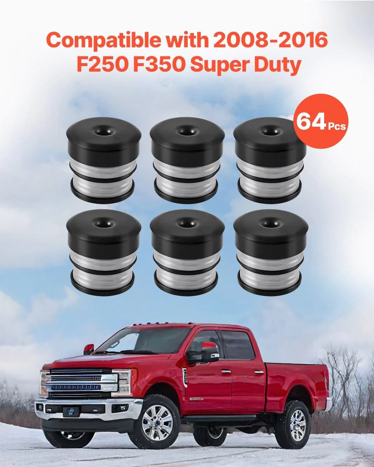 image-VEVOR Body Mount Bushing Kit, Compatible with 2008-2016 F250 F350 Super Duty, 64 PCS Silicone Body Mount Kit, Quick Replacement, Durable Components for Improving Bumpy Driving Performance, Gray