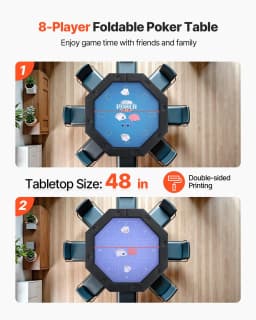 image-VEVOR Foldable Poker Table, 8 Player 48 in Folding Casino Leisure Table with Padded Rails & Cup Holders, Octagonal Portable Game Tables with Felt & Metal Legs, for Texas Hold'em Game and Blackjack