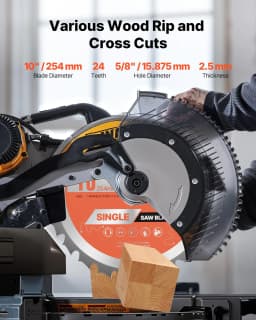 image-VEVOR Circular Saw Blade, 10 inch Diameter, 24 Sharp Alloy Teeth, 5/8 inch Arbor, Fine Finish, Wood Cutting Blade for Circular Saw, with Noise-Reducing Heat Vents, for Cutting Plywood, OSB, Hardwood