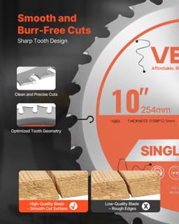 image-VEVOR Circular Saw Blade, 10 inch Diameter, 24 Sharp Alloy Teeth, 5/8 inch Arbor, Fine Finish, Wood Cutting Blade for Circular Saw, with Noise-Reducing Heat Vents, for Cutting Plywood, OSB, Hardwood