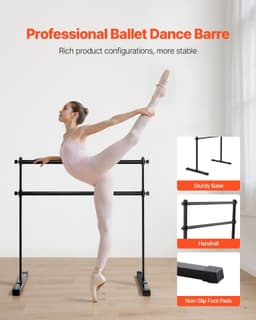 image-VEVOR Ballet Barre, 4 Ft Double Barre Bar for Home, Freestanding Portable Ballet Stretching Dance Bars, Height Adjustable Anti-Wobble Fitness Studio Equipment, for Pilates Balance Workout