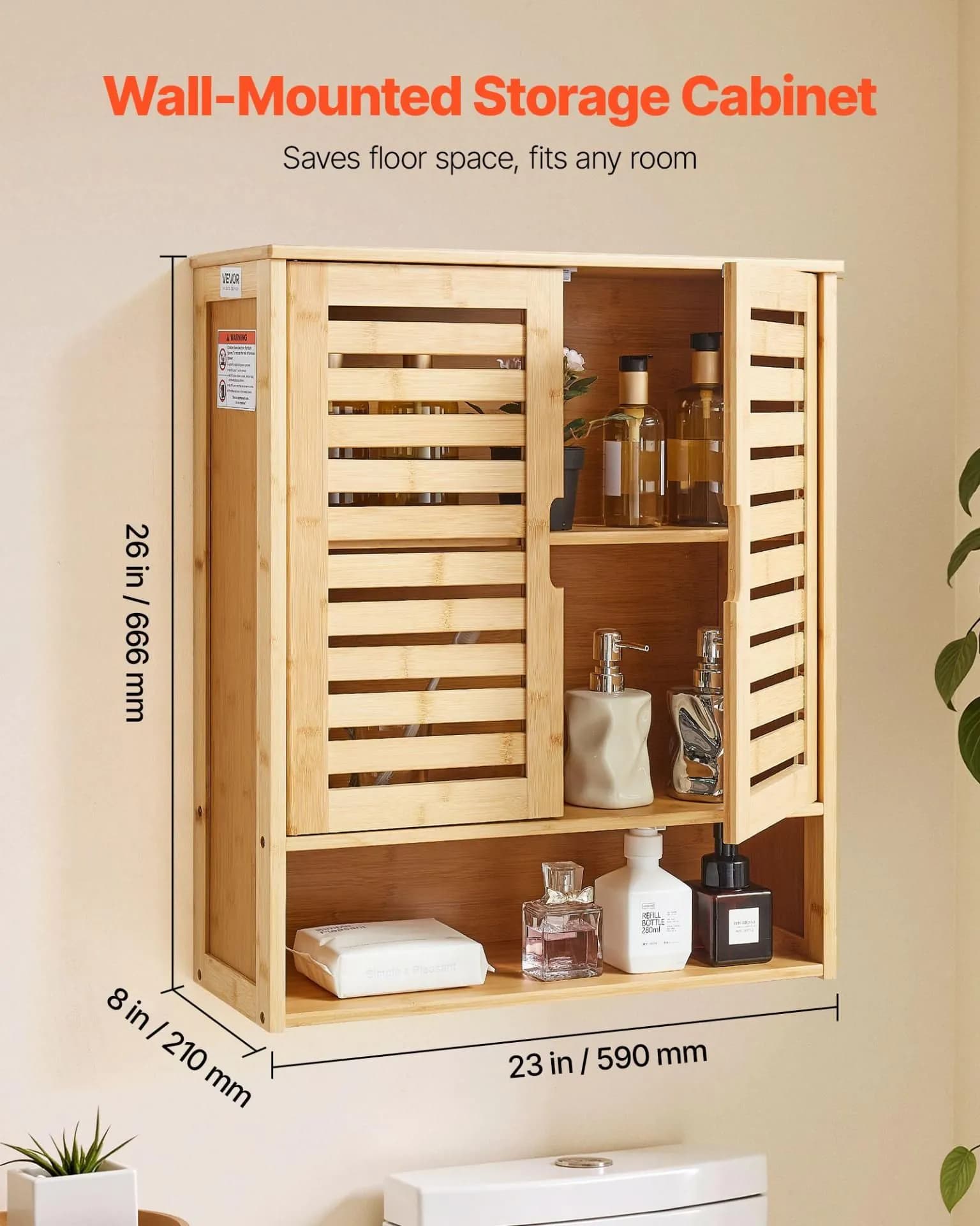 image-VEVOR Bathroom Wall Cabinet, 2 Doors and Adjustable Shelf, Over the Toilet Storage Medicine Cabinet Wall Mounted, Hanging Organizer with Shelves and Open Partition for Laundry Room Kitchen Restroom