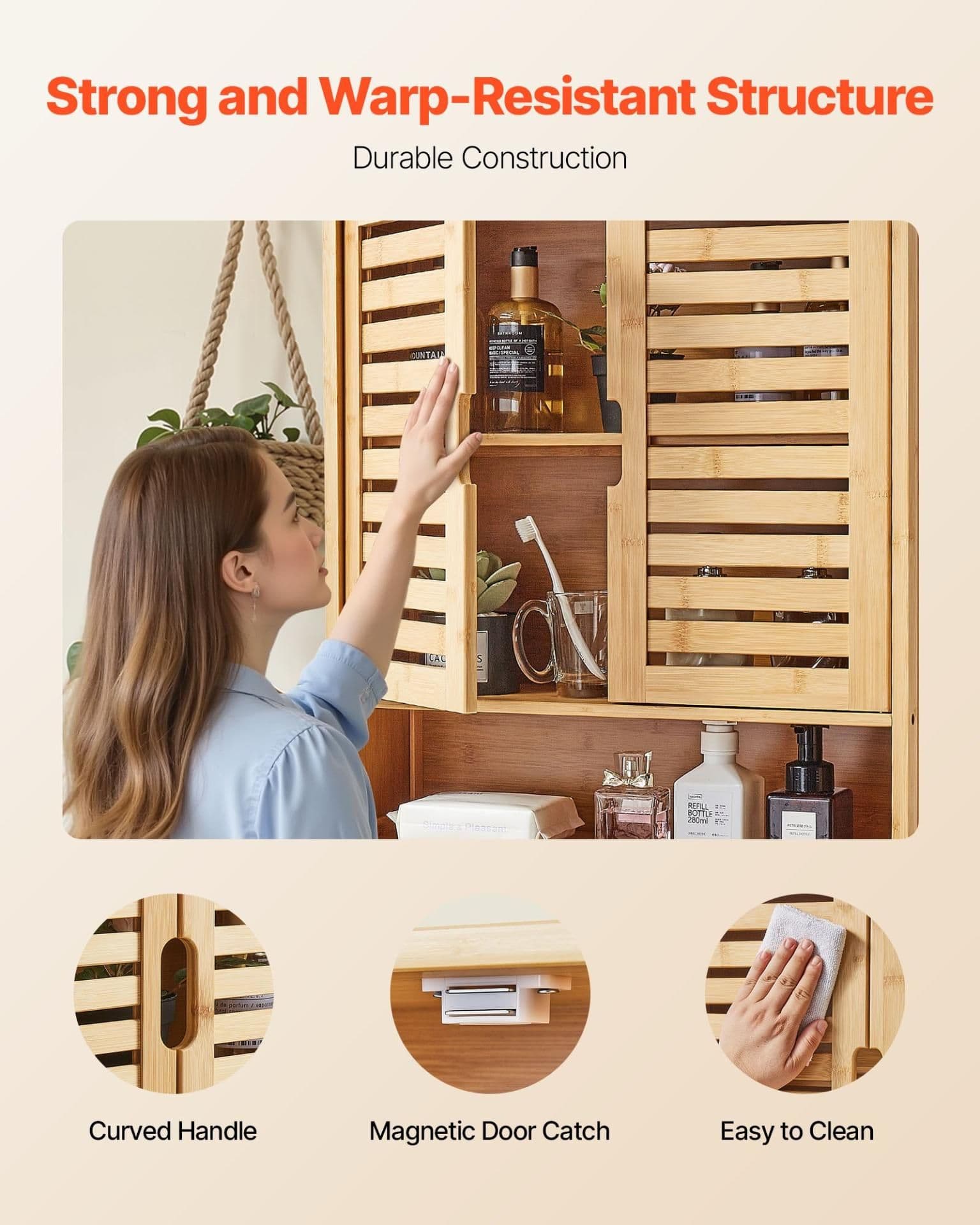 image-VEVOR Bathroom Wall Cabinet, 2 Doors and Adjustable Shelf, Over the Toilet Storage Medicine Cabinet Wall Mounted, Hanging Organizer with Shelves and Open Partition for Laundry Room Kitchen Restroom