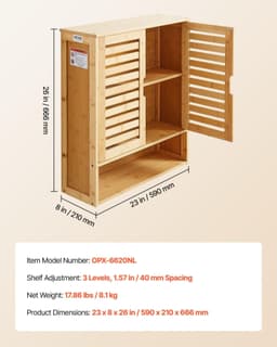 image-VEVOR Bathroom Wall Cabinet, 2 Doors and Adjustable Shelf, Over the Toilet Storage Medicine Cabinet Wall Mounted, Hanging Organizer with Shelves and Open Partition for Laundry Room Kitchen Restroom
