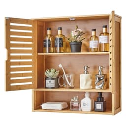 image-VEVOR Bathroom Wall Cabinet, 2 Doors and Adjustable Shelf, Over the Toilet Storage Medicine Cabinet Wall Mounted, Hanging Organizer with Shelves and Open Partition for Laundry Room Kitchen Restroom
