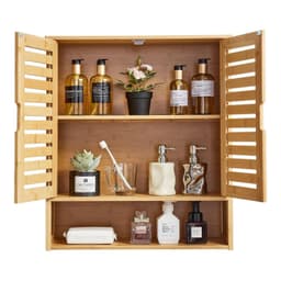 image-VEVOR Bathroom Wall Cabinet, 2 Doors and Adjustable Shelf, Over the Toilet Storage Medicine Cabinet Wall Mounted, Hanging Organizer with Shelves and Open Partition for Laundry Room Kitchen Restroom
