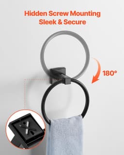 image-VEVOR Matte Black Bathroom Hardware Set, 4 Pieces Stainless Steel Bathroom Accessories Set, 24-inch Towel Bar, Towel Ring, Robe Towel Hook, Toilet Paper Holder, for Bath Room, Wall Mounted