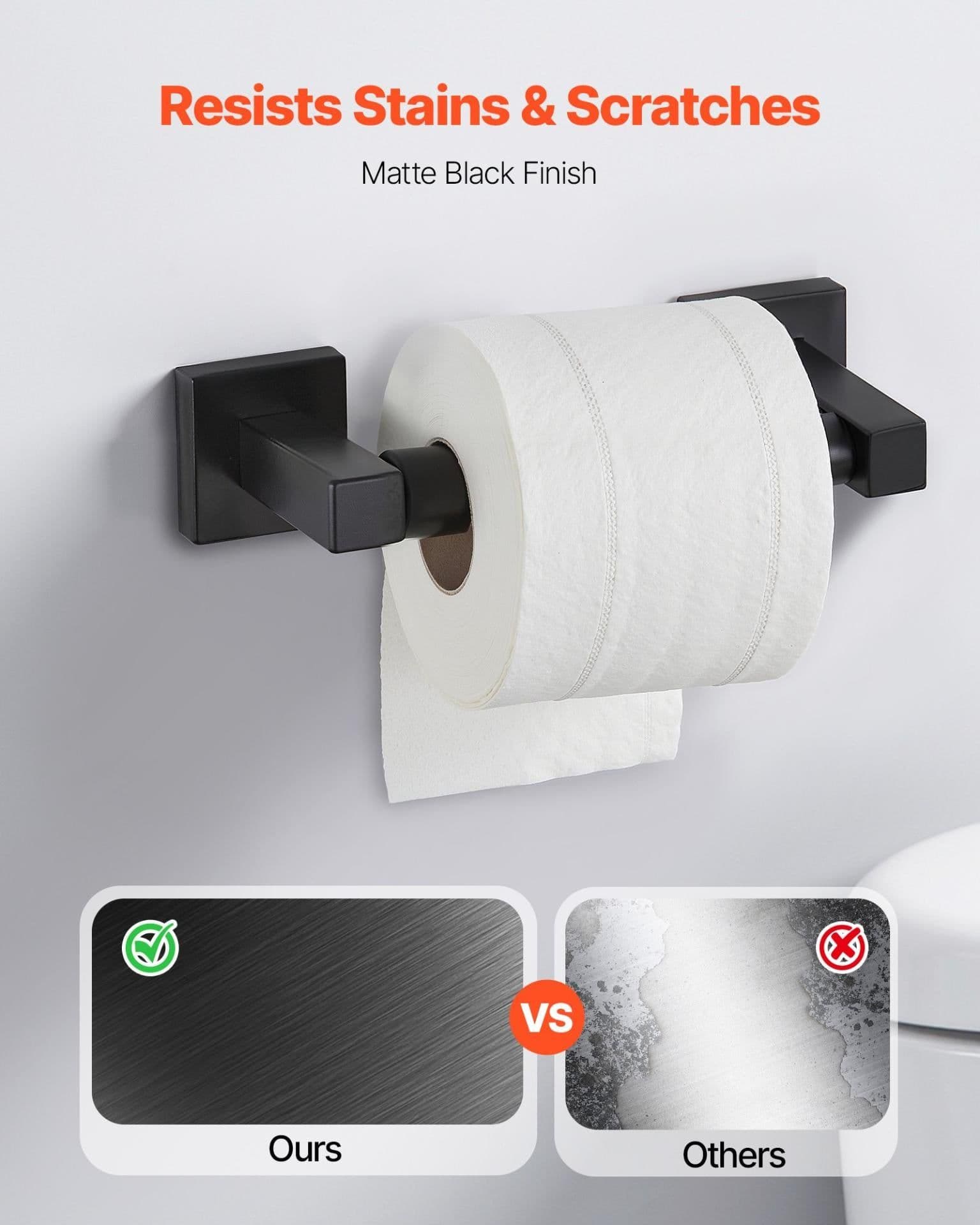 image-VEVOR Matte Black Bathroom Hardware Set, 4 Pieces Stainless Steel Bathroom Accessories Set, 24-inch Towel Bar, Towel Ring, Robe Towel Hook, Toilet Paper Holder, for Bath Room, Wall Mounted