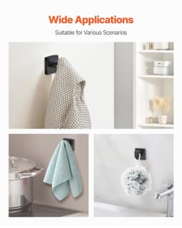 image-VEVOR Matte Black Bathroom Hardware Set, 4 Pieces Stainless Steel Bathroom Accessories Set, 24-inch Towel Bar, Towel Ring, Robe Towel Hook, Toilet Paper Holder, for Bath Room, Wall Mounted