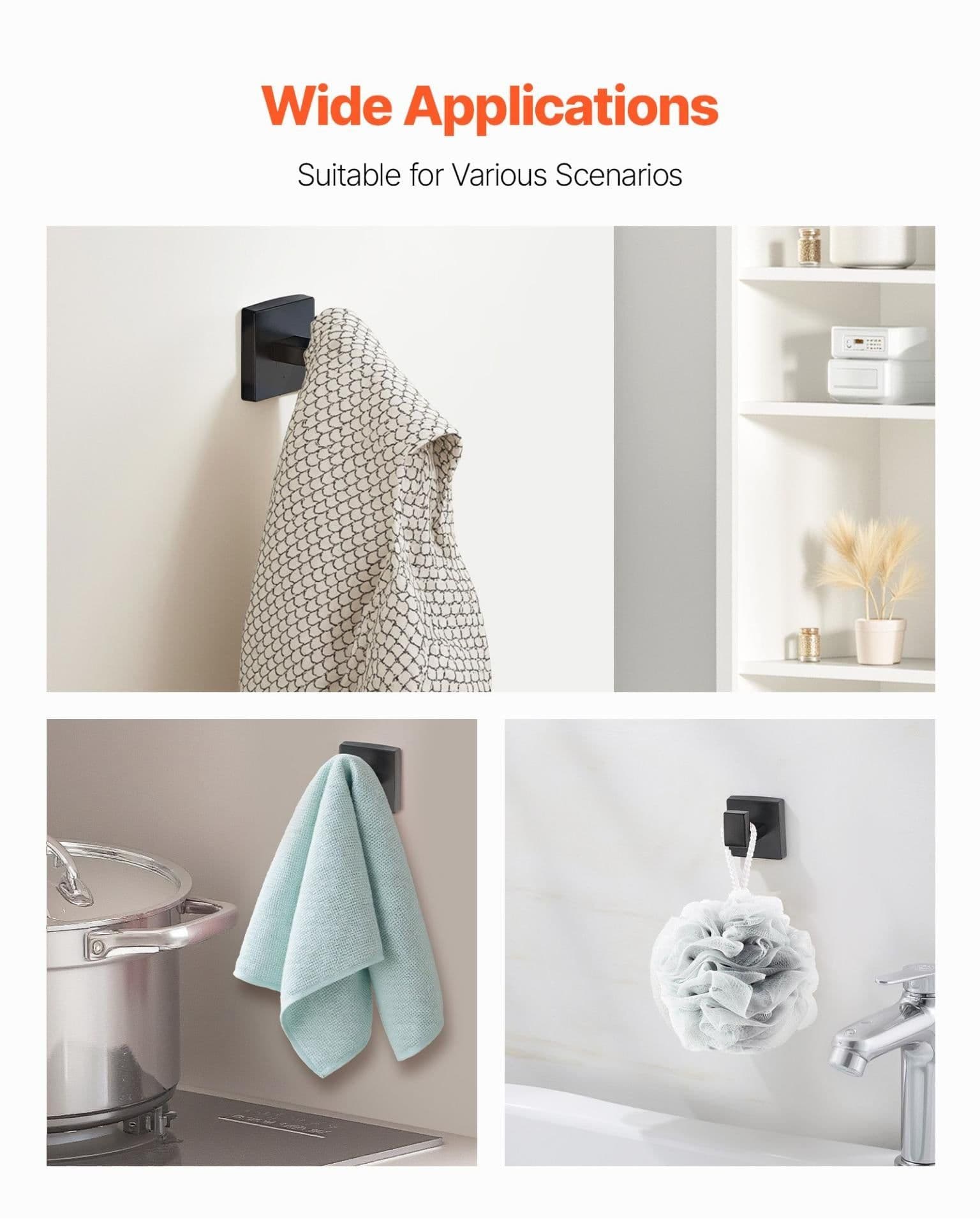 image-VEVOR Matte Black Bathroom Hardware Set, 4 Pieces Stainless Steel Bathroom Accessories Set, 24-inch Towel Bar, Towel Ring, Robe Towel Hook, Toilet Paper Holder, for Bath Room, Wall Mounted