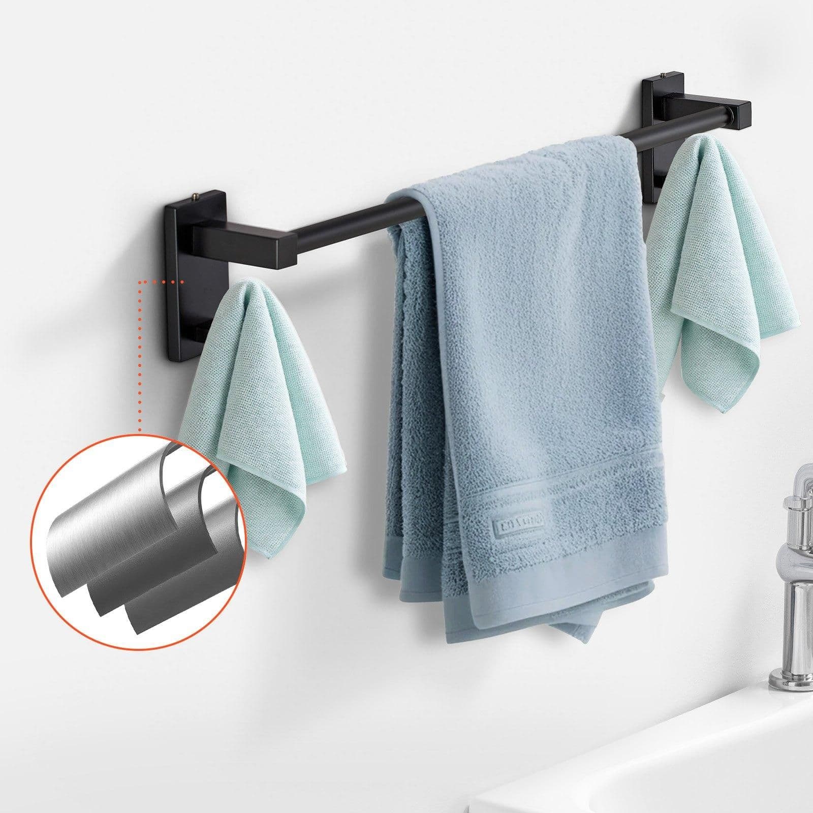 image-VEVOR Matte Black Bathroom Hardware Set, 4 Pieces Stainless Steel Bathroom Accessories Set, 24-inch Towel Bar, Towel Ring, Robe Towel Hook, Toilet Paper Holder, for Bath Room, Wall Mounted