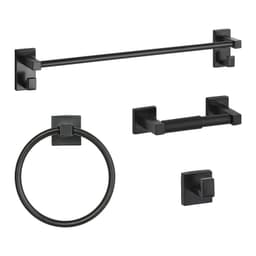 image-VEVOR Matte Black Bathroom Hardware Set, 4 Pieces Stainless Steel Bathroom Accessories Set, 24-inch Towel Bar, Towel Ring, Robe Towel Hook, Toilet Paper Holder, for Bath Room, Wall Mounted