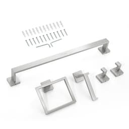 image-VEVOR Brushed Nickel Bathroom Hardware Set, 5 Pieces Bathroom Accessories Set, Stainless Steel 24 inch Towel Bar, Towel Rack, 2 Robe Towel Hooks, Toilet Paper Holder for Bath Room, Wall Mounted