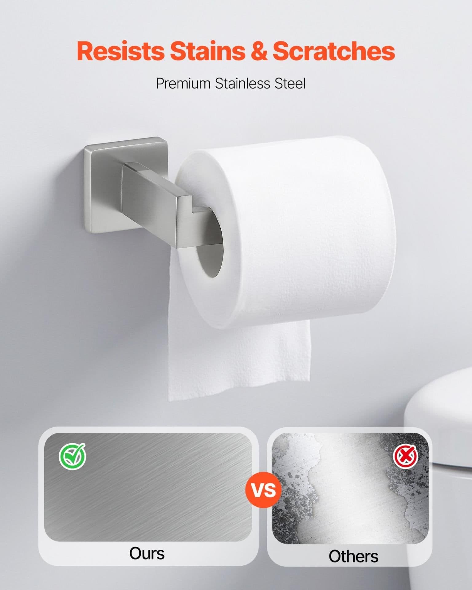 image-VEVOR Brushed Nickel Bathroom Hardware Set, 5 Pieces Bathroom Accessories Set, Stainless Steel 24 inch Towel Bar, Towel Rack, 2 Robe Towel Hooks, Toilet Paper Holder for Bath Room, Wall Mounted