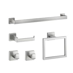 image-VEVOR Brushed Nickel Bathroom Hardware Set, 5 Pieces Bathroom Accessories Set, Stainless Steel 24 inch Towel Bar, Towel Rack, 2 Robe Towel Hooks, Toilet Paper Holder for Bath Room, Wall Mounted