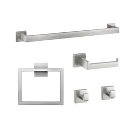 image-VEVOR Brushed Nickel Bathroom Hardware Set, 5 Pieces Bathroom Accessories Set, Stainless Steel 24 inch Towel Bar, Towel Rack, 2 Robe Towel Hooks, Toilet Paper Holder for Bath Room, Wall Mounted