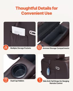 image-VEVOR Loveseat Recliner Sofa, Power Reclining Couch with Heating & Massage and Timer, PU Leather Electric Recliner Sofa with USB Ports, Cup Holders and Side Bags, Dual Loveseat Chair for Living Room