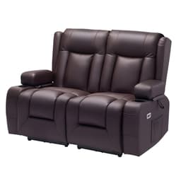 image-VEVOR Loveseat Recliner Sofa, Power Reclining Couch with Heating & Massage and Timer, PU Leather Electric Recliner Sofa with USB Ports, Cup Holders and Side Bags, Dual Loveseat Chair for Living Room