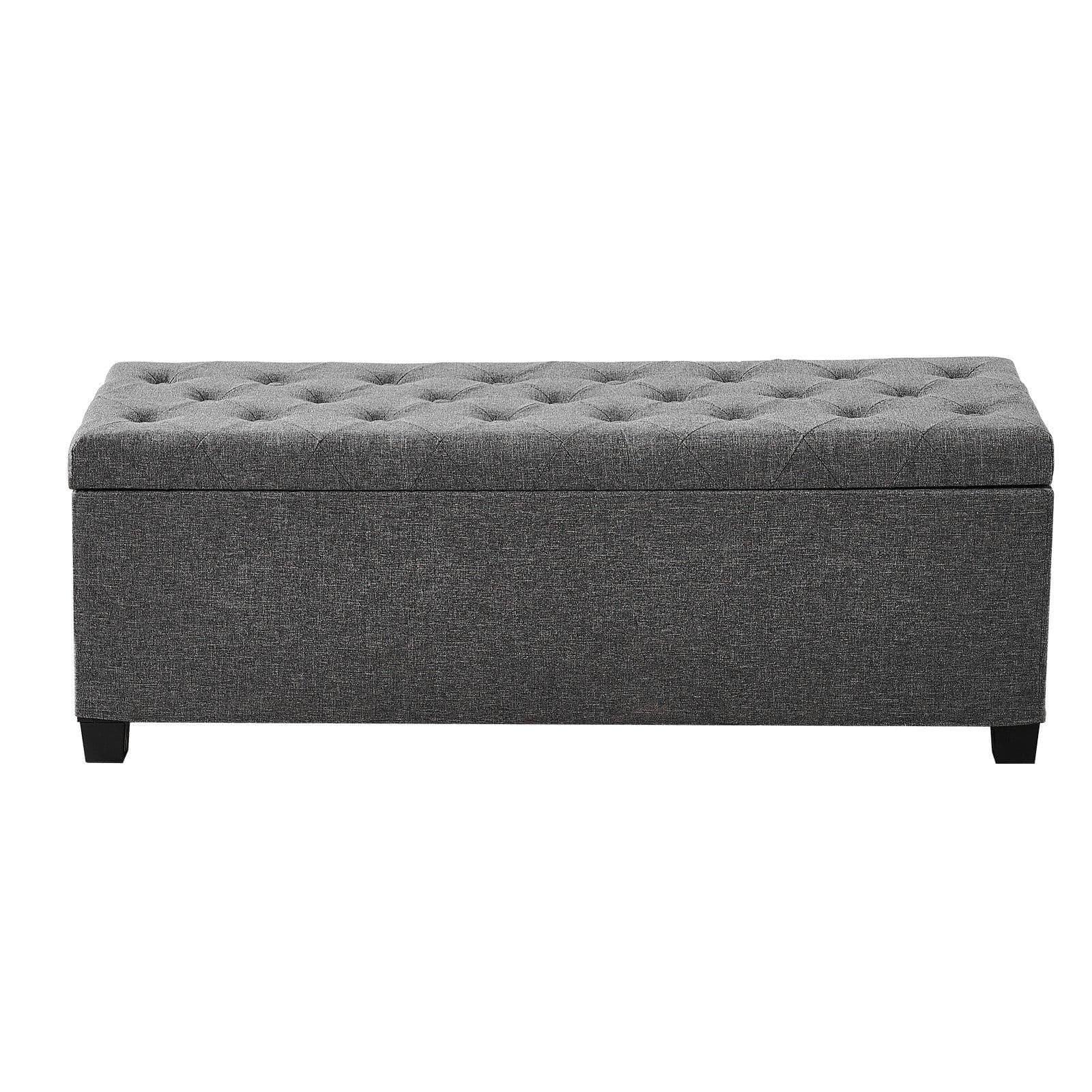 image-VEVOR Storage Ottoman Bench, Button-Tufted End of Bed Bench with Side Bags, Flip-up Upholstered Storage Chest with Metal Frame, Linen Bed Ottoman for Living Room, Bedroom, Entryway, Office, Grey