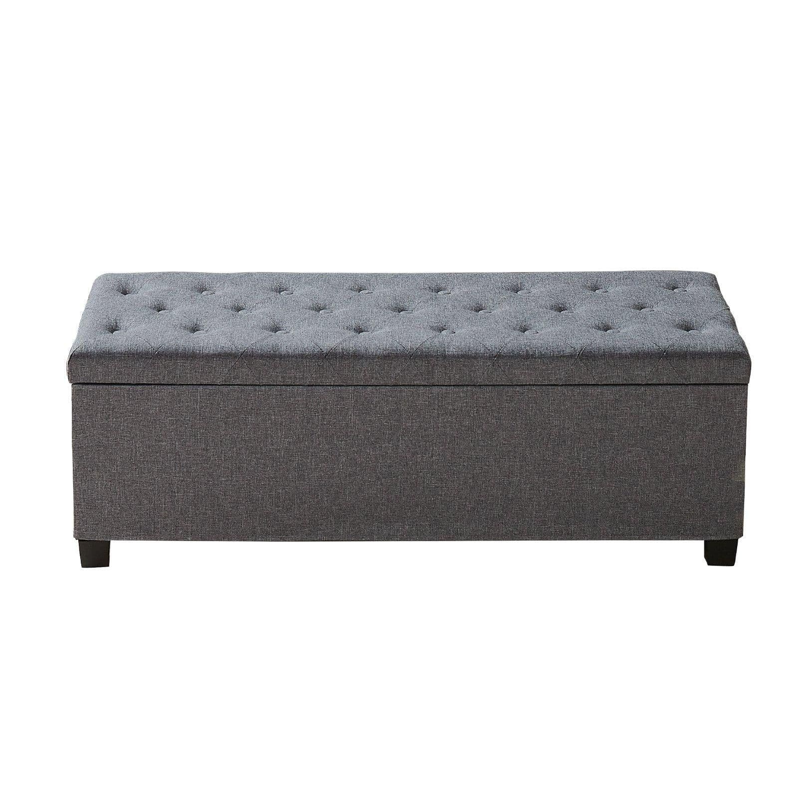 image-VEVOR Storage Ottoman Bench, Button-Tufted End of Bed Bench with Side Bags, Flip-up Upholstered Storage Chest with Metal Frame, Linen Bed Ottoman for Living Room, Bedroom, Entryway, Office, Grey