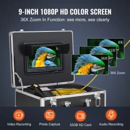 image-VEVOR Sewer Camera with 512Hz Locator, 98 ft/30 m, 9" Drain Inspection Camera with Self-Leveling, 36X Zoom, Plumbing Camera with Lights-12 LED, 32GB Card, IP68 Waterproof Snake Camera for Duct Pipe