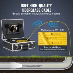 image-VEVOR Sewer Camera with 512Hz Locator, 98 ft/30 m, 9" Drain Inspection Camera with Self-Leveling, 36X Zoom, Plumbing Camera with Lights-12 LED, 32GB Card, IP68 Waterproof Snake Camera for Duct Pipe