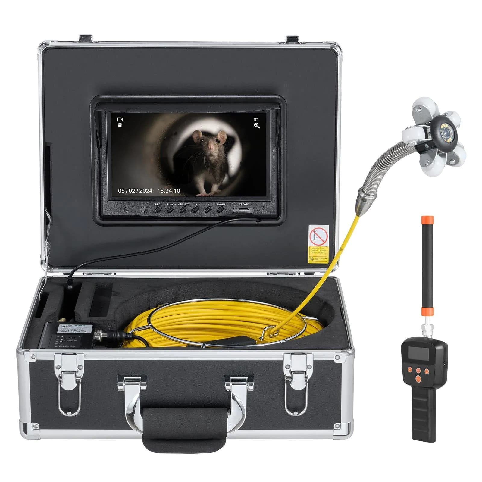 image-VEVOR Sewer Camera with 512Hz Locator, 98 ft/30 m, 9" Drain Inspection Camera with Self-Leveling, 36X Zoom, Plumbing Camera with Lights-12 LED, 32GB Card, IP68 Waterproof Snake Camera for Duct Pipe