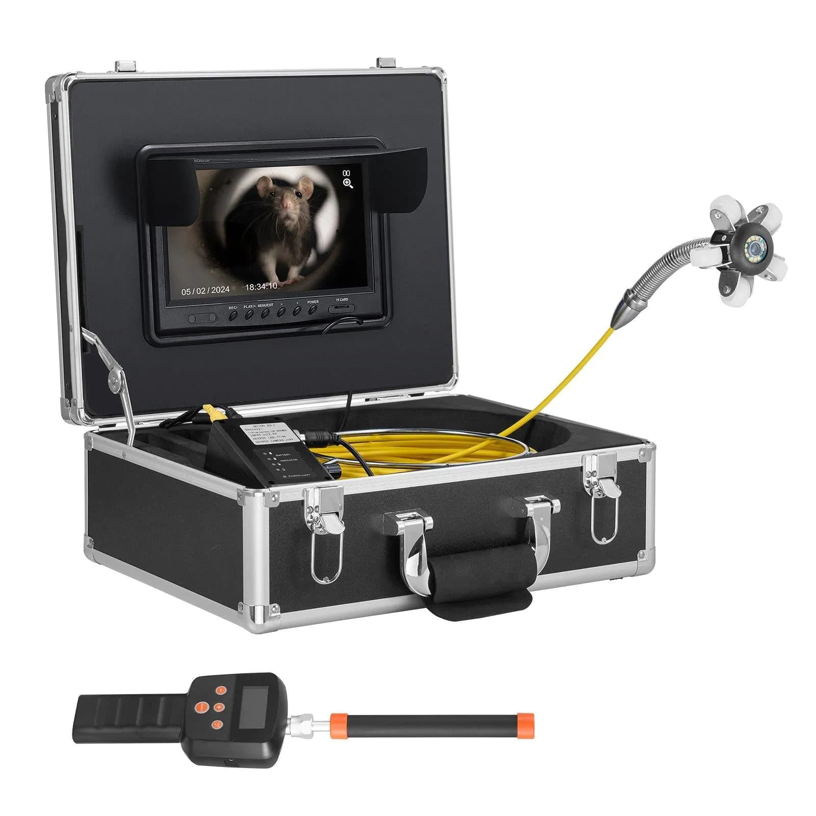 image-VEVOR Sewer Camera with 512Hz Locator, 98 ft/30 m, 9" Drain Inspection Camera with Self-Leveling, 36X Zoom, Plumbing Camera with Lights-12 LED, 32GB Card, IP68 Waterproof Snake Camera for Duct Pipe