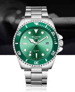image-Men's WLISTH S526 30M Waterproof Quartz Watch, Green Dial