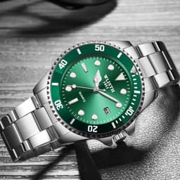 image-Men's WLISTH S526 30M Waterproof Quartz Watch, Green Dial