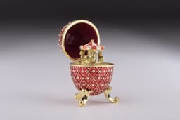 image-Red Faberge Egg with Horse Carousel Surprise Inside