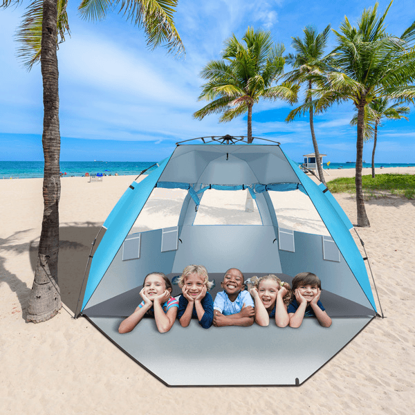 image-Outdoor Camping Fiberglass Pole Oxford Cloth Beach Tent