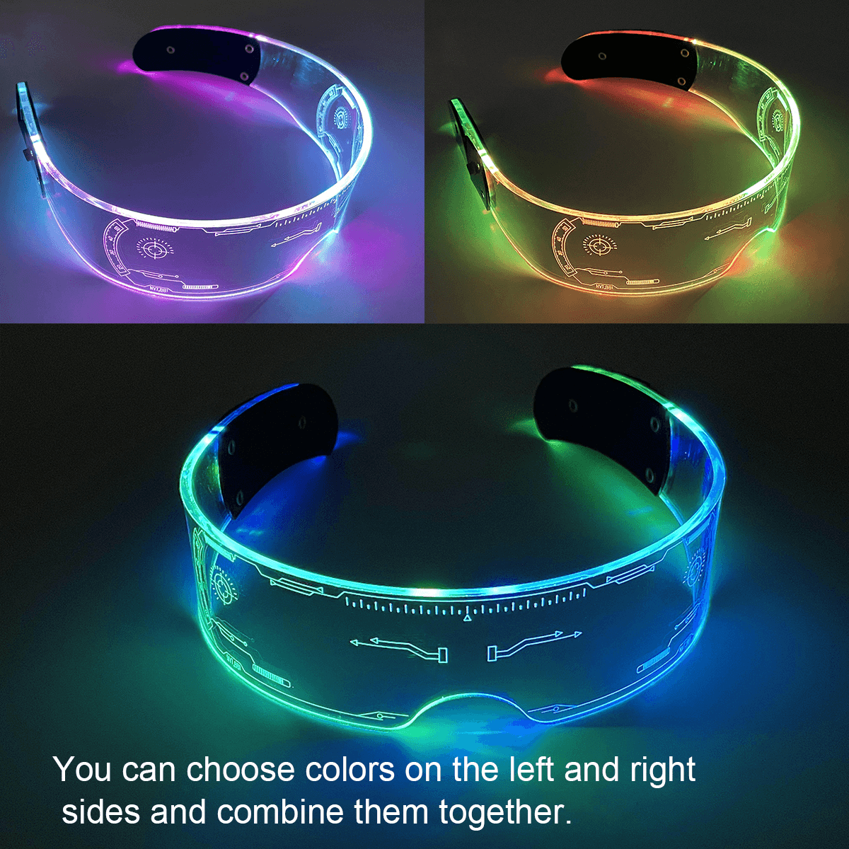 image-7 Color Decorative Cyberpunk LED Goggles LED Luminous Glasses