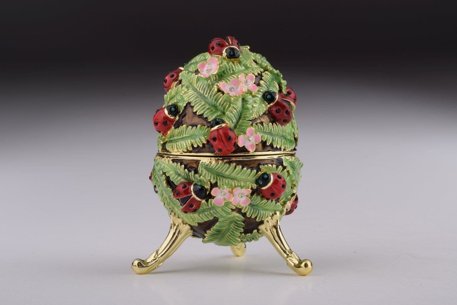 image-Green Music Playing Faberge Egg with Ladybird Beetles Ladybugs