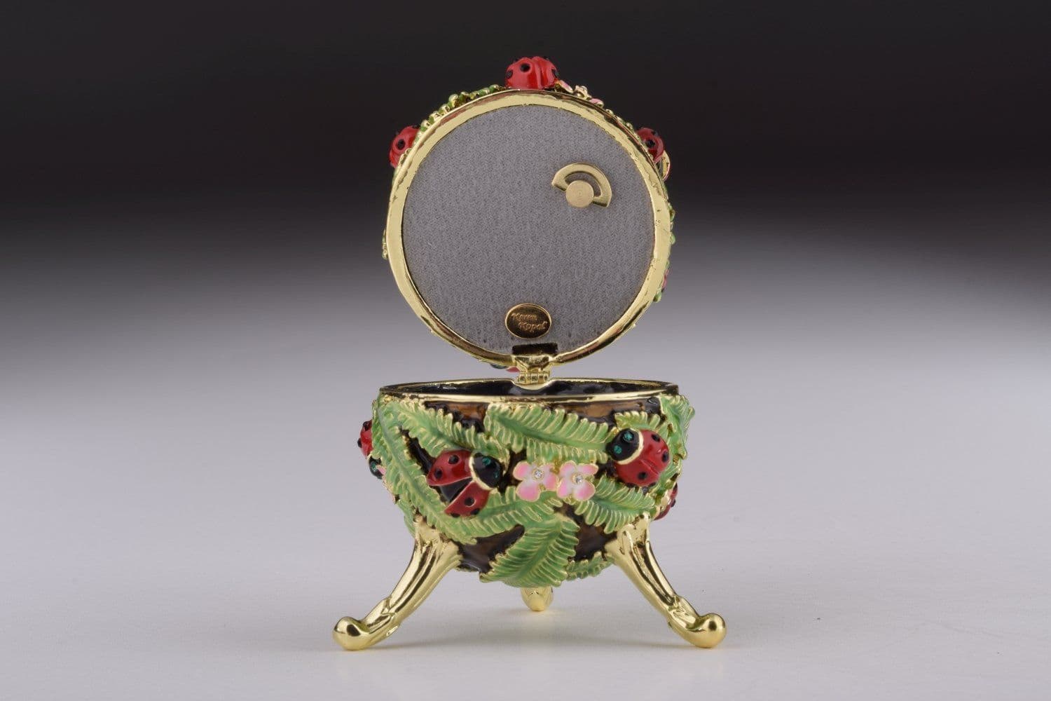 image-Green Music Playing Faberge Egg with Ladybird Beetles Ladybugs