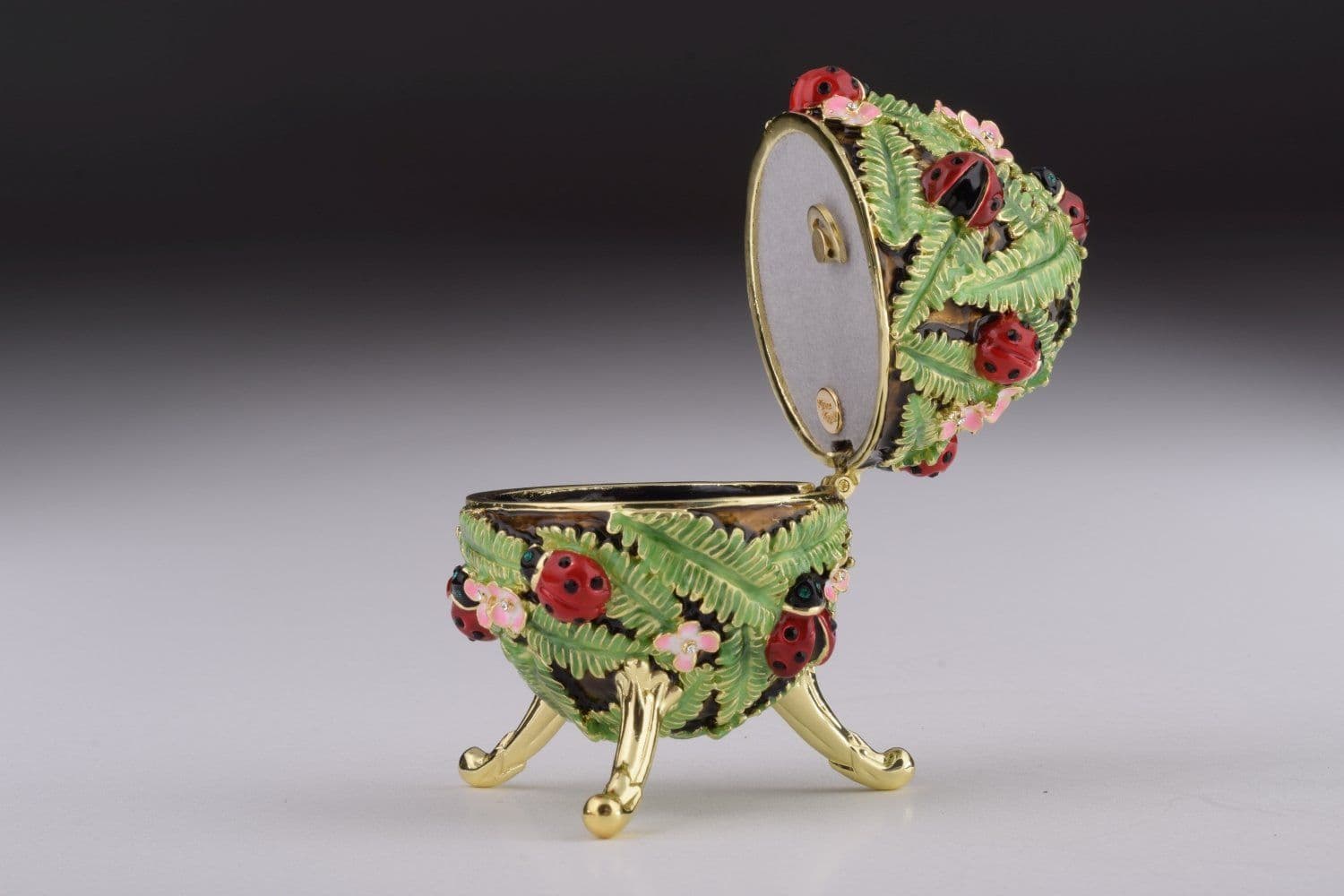 image-Green Music Playing Faberge Egg with Ladybird Beetles Ladybugs