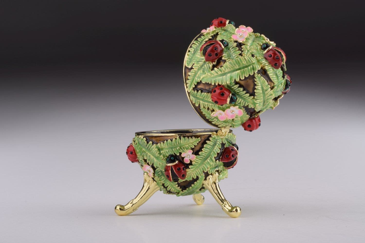 image-Green Music Playing Faberge Egg with Ladybird Beetles Ladybugs