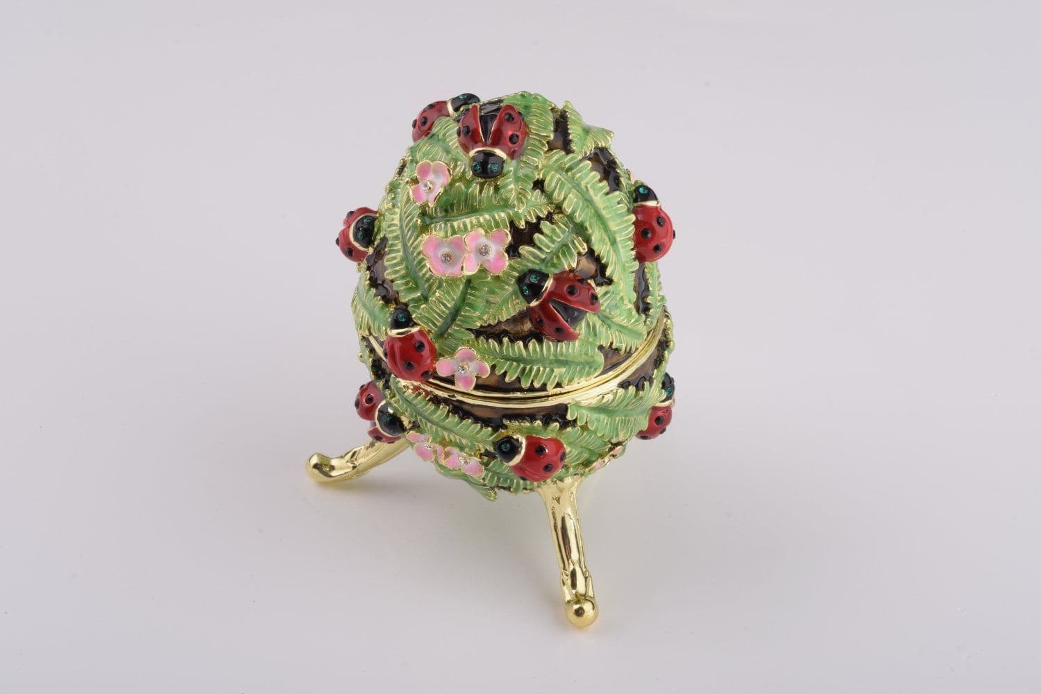 image-Green Music Playing Faberge Egg with Ladybird Beetles Ladybugs