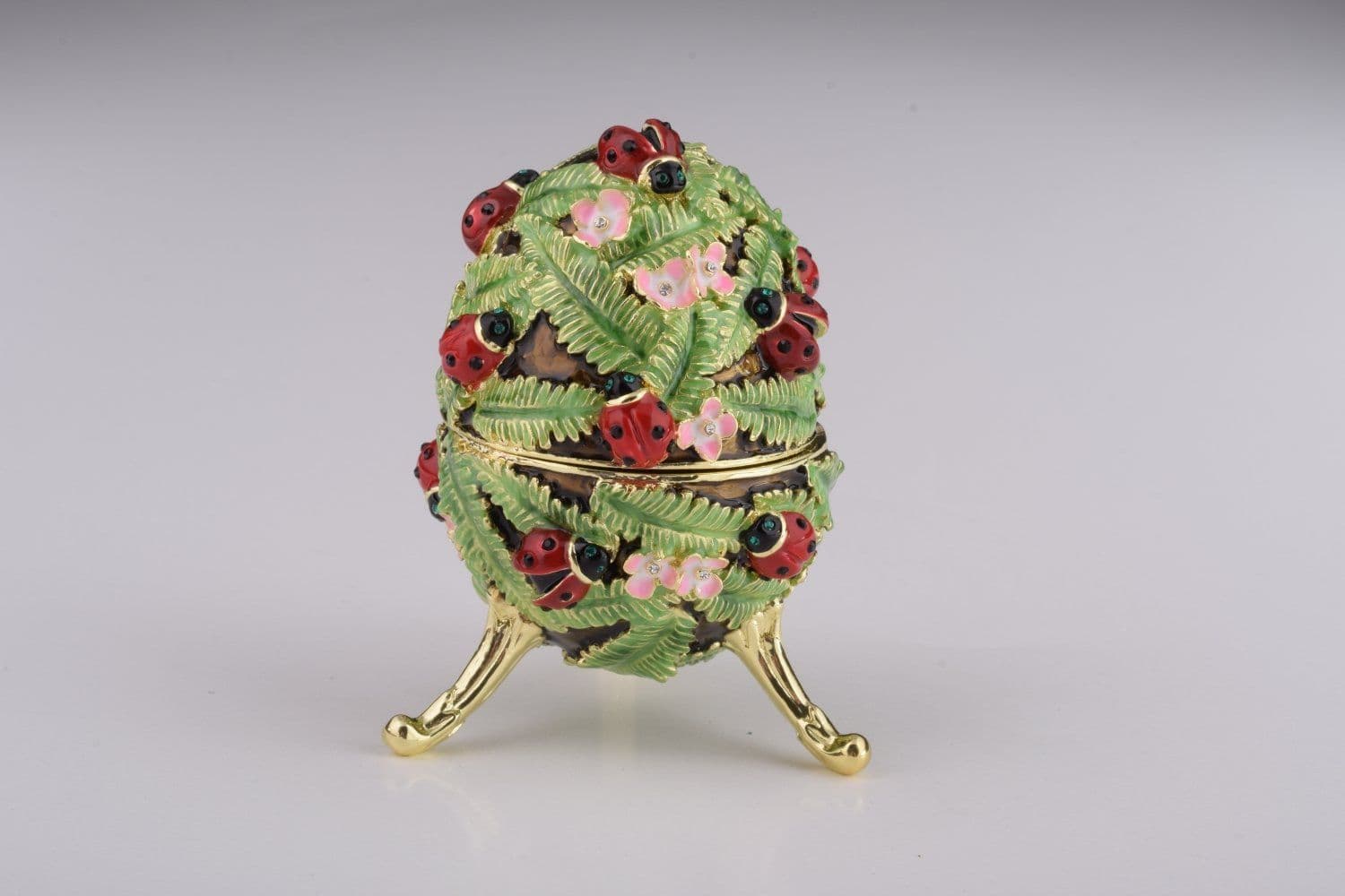 image-Green Music Playing Faberge Egg with Ladybird Beetles Ladybugs