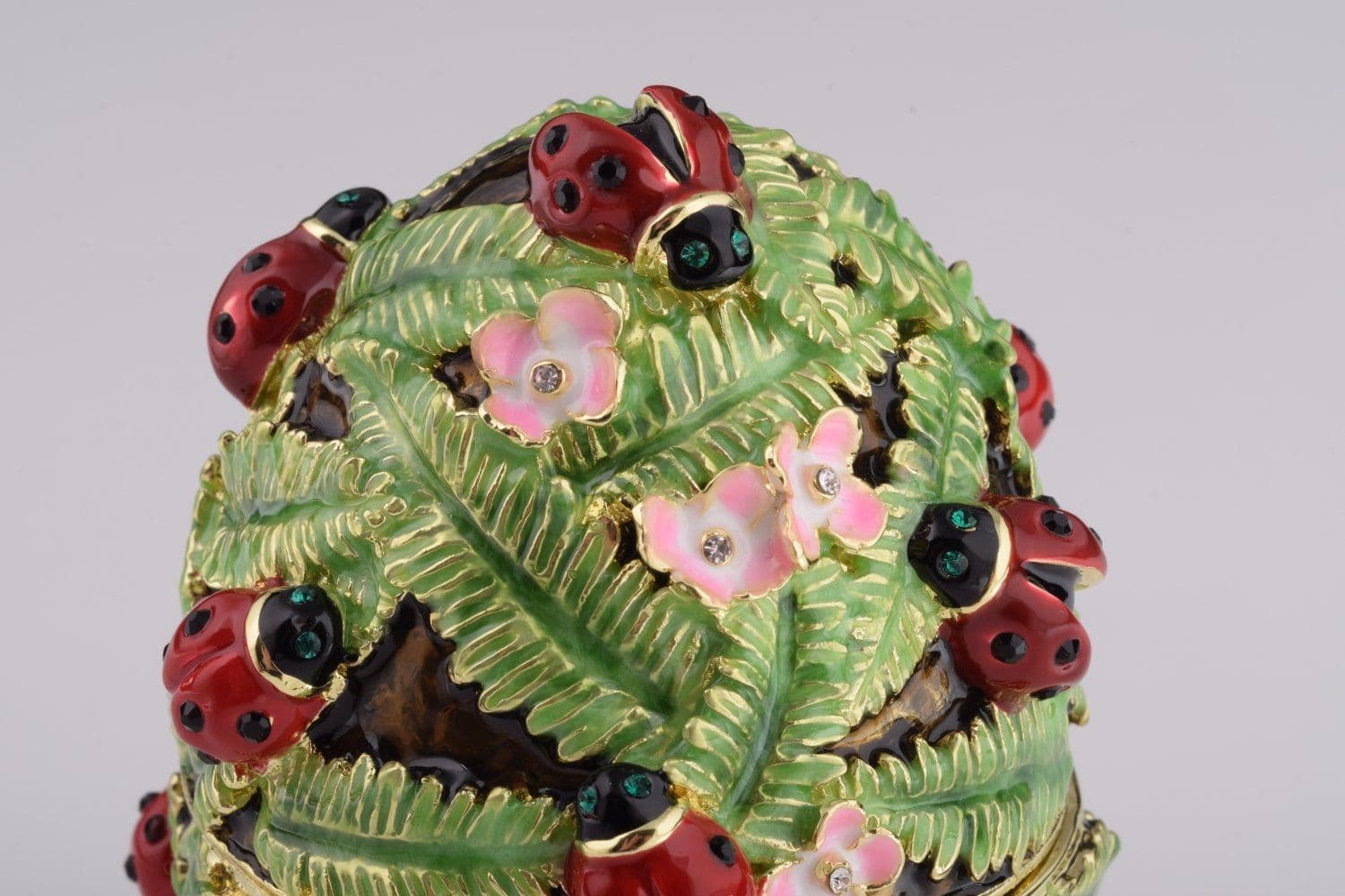 image-Green Music Playing Faberge Egg with Ladybird Beetles Ladybugs