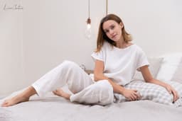image-White linen / Natural Linen Pajama set / Linen loungewear / Linen