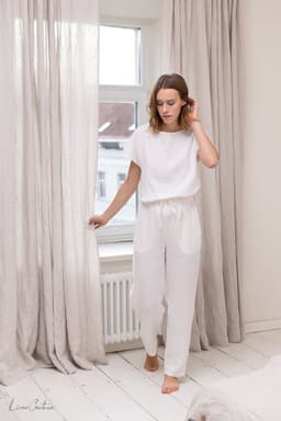 image-White linen / Natural Linen Pajama set / Linen loungewear / Linen