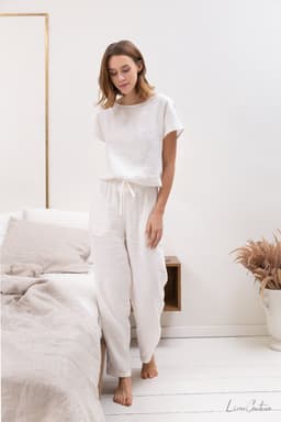 image-White linen / Natural Linen Pajama set / Linen loungewear / Linen